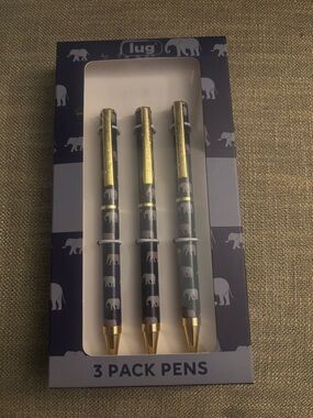 Lug Navy Elephant 3-Pack Ballpoint Pens with Gold Accents
